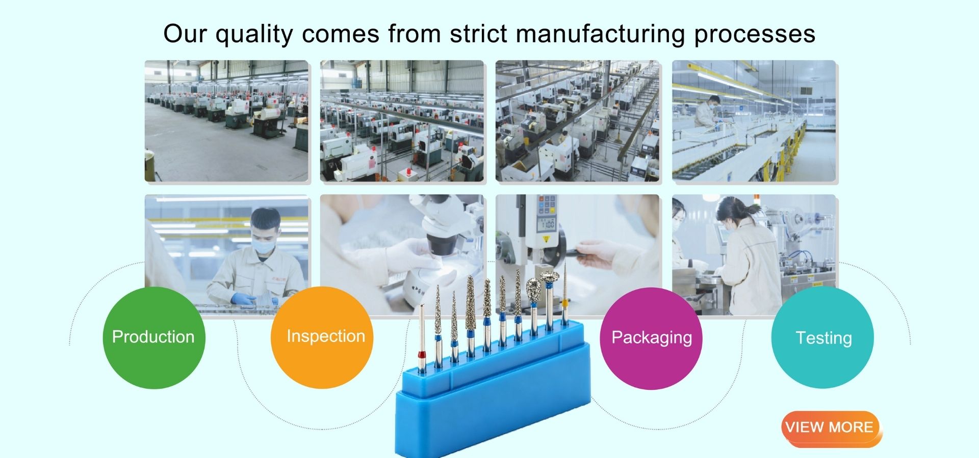 Strict quality control process for dental diamond bur manufacturing