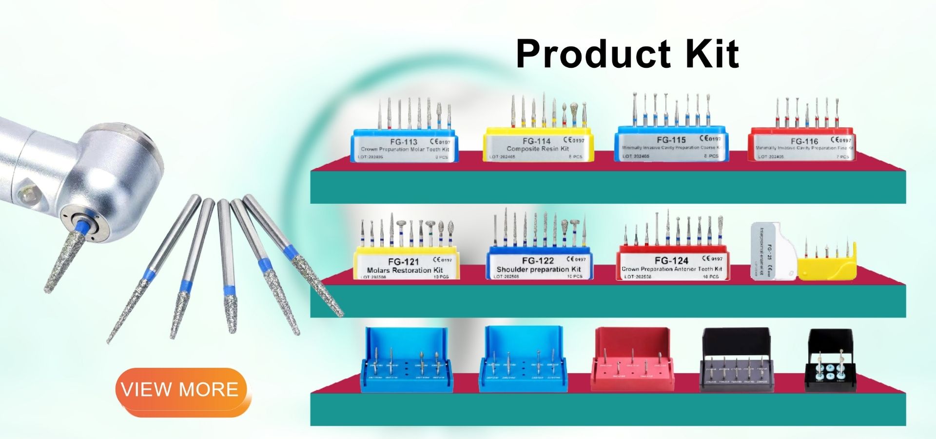 Dental diamond bur product kits for crown preparation and cavity restoration