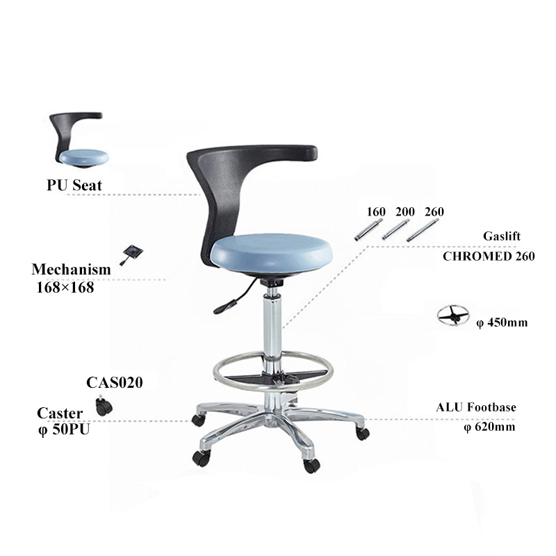 SV038B  Comfortable Hospital Stainless Steel Dentist Assistant Stool Dental Stool